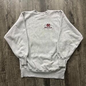 Vintage 90s Meredith College Champion Reverse Weave Sweatshirt Heavyweight Grey